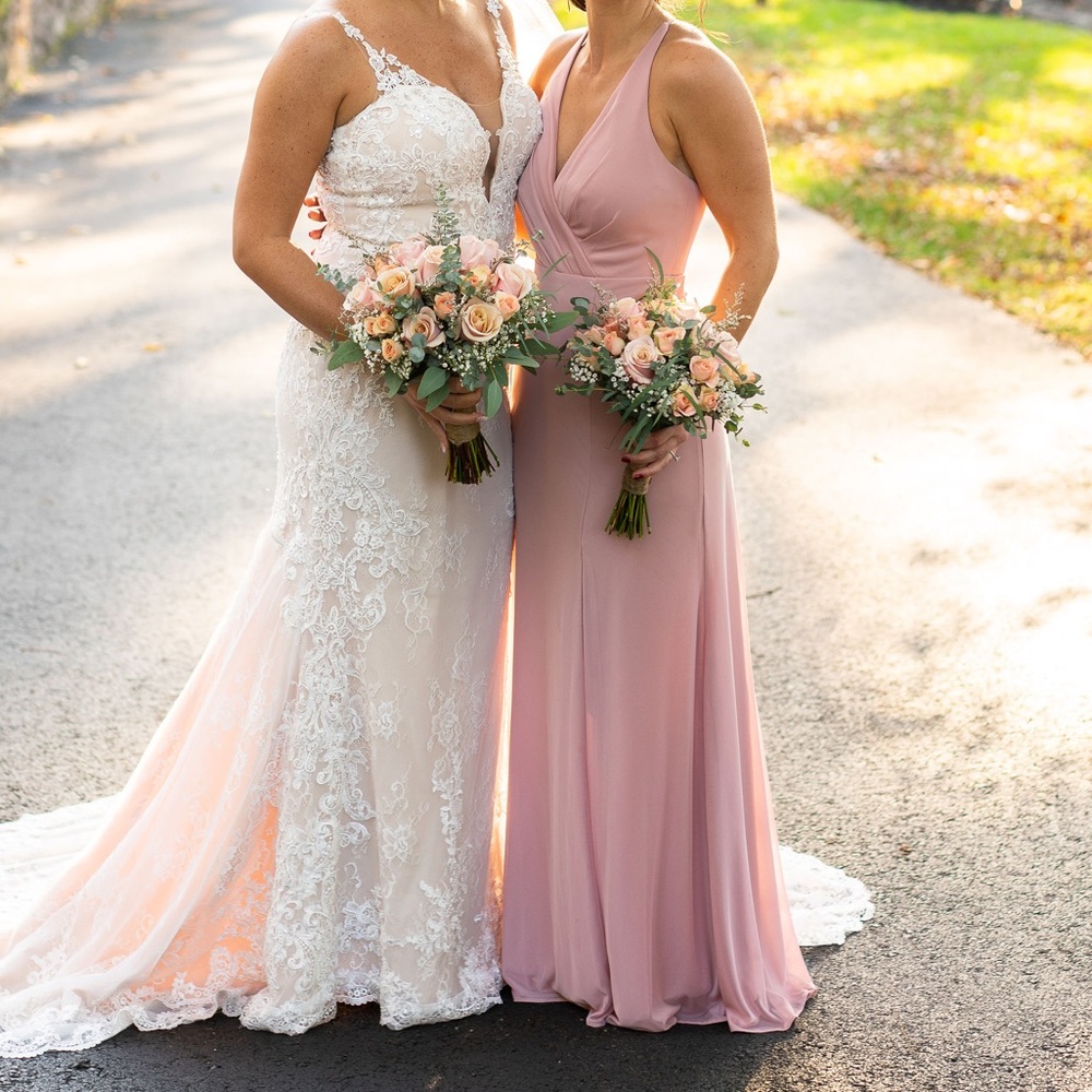 Azazie Skye Dusty Rose Formal Floor-Length Chiffon Dress w/ Rhinestone Open Back